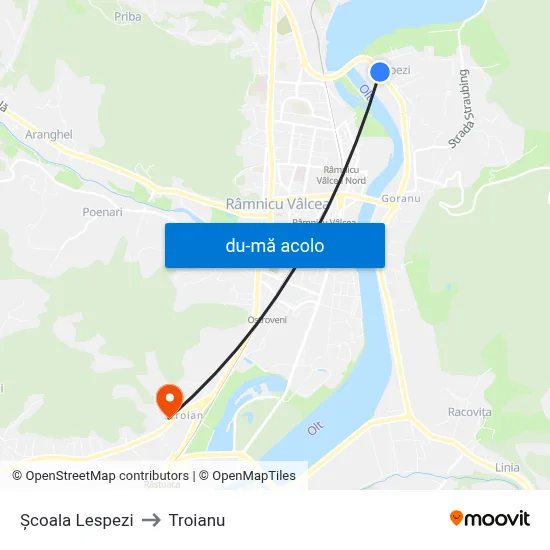 Harta de Școala Lespezi către Troianu