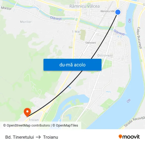 Harta de Bd. Tineretului către Troianu