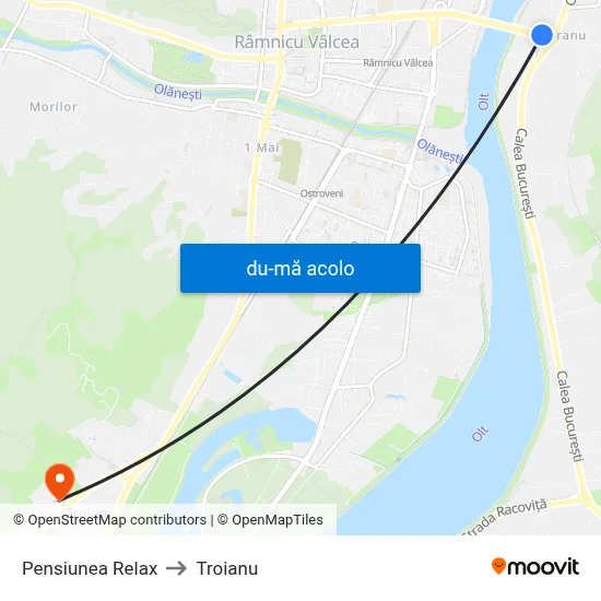 Harta de Pensiunea Relax către Troianu