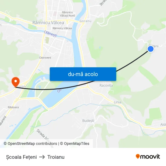 Harta de Școala Fețeni către Troianu