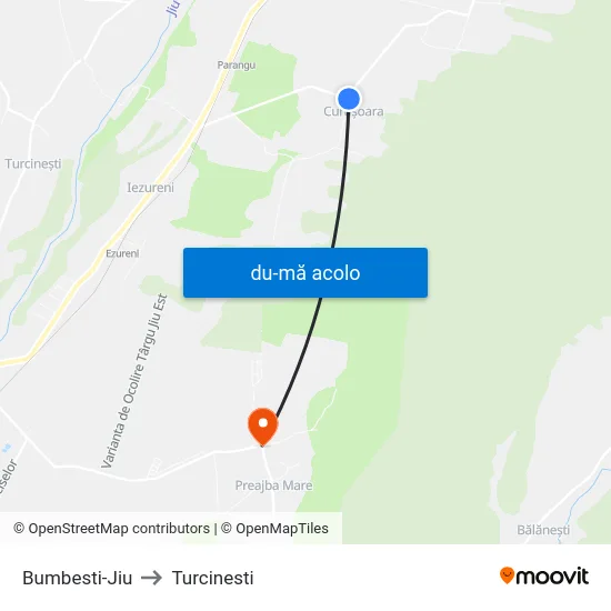 Harta de Bumbesti-Jiu către Turcinesti