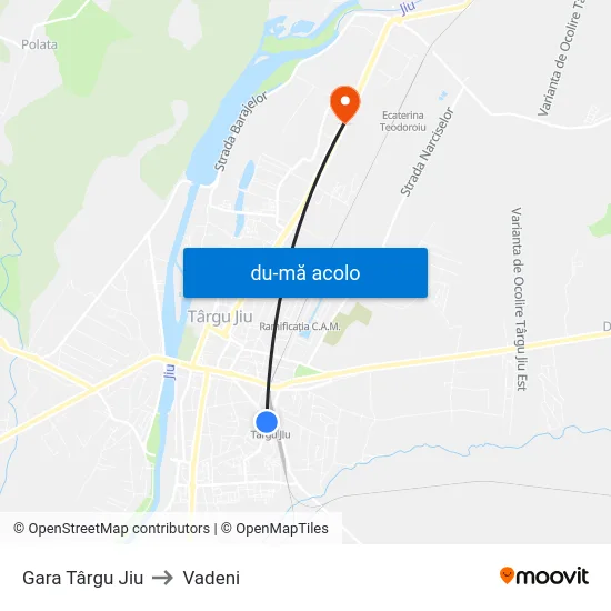 Harta de Gara Târgu Jiu către Vadeni