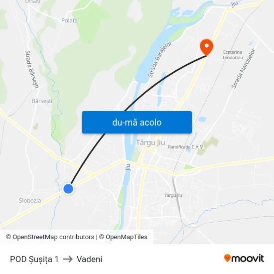 Harta de POD Șușița 1 către Vadeni