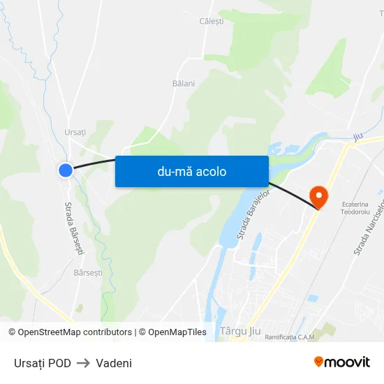 Harta de Ursați POD către Vadeni