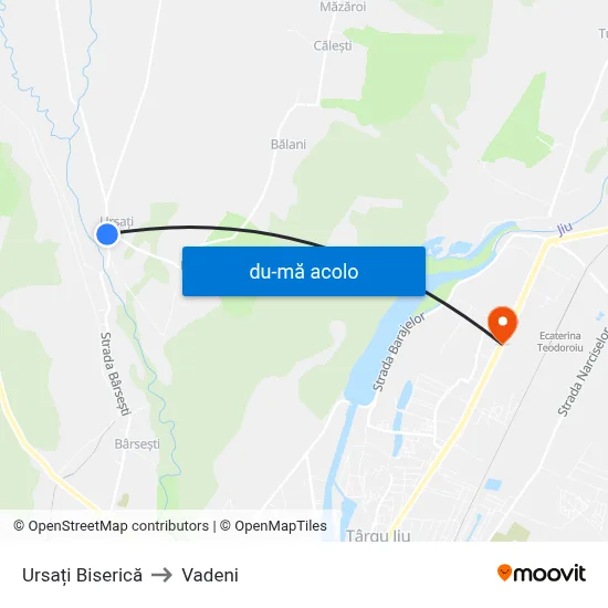 Harta de Ursați Biserică către Vadeni