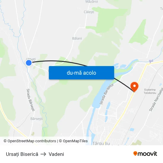 Harta de Ursați Biserică către Vadeni