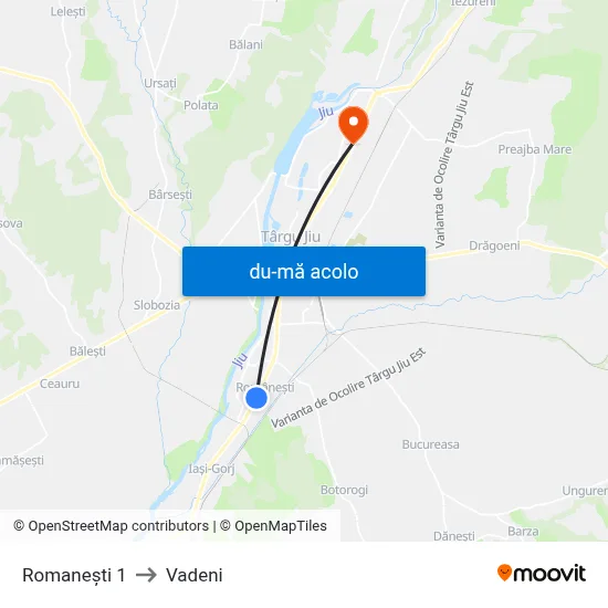 Harta de Romanești 1 către Vadeni