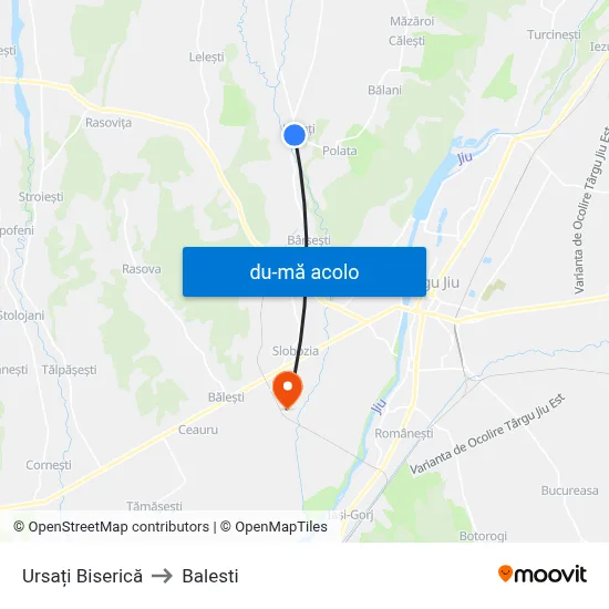Harta de Ursați Biserică către Balesti