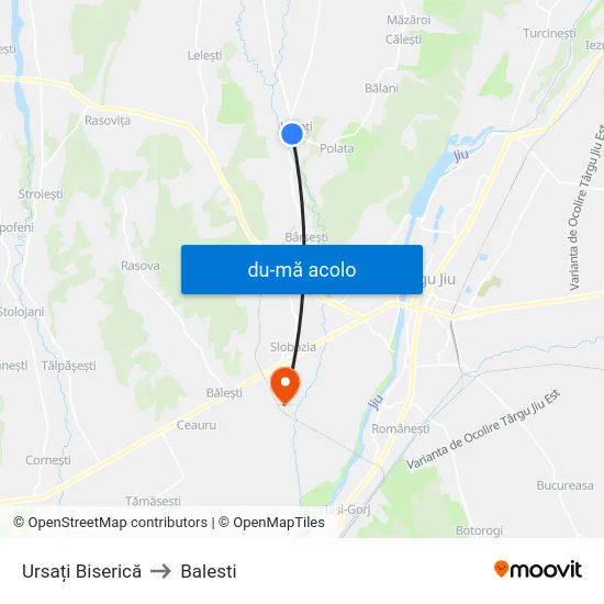 Harta de Ursați Biserică către Balesti