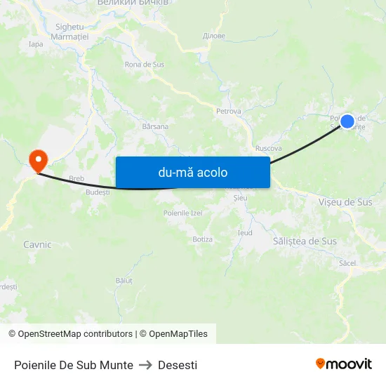 Harta de Poienile De Sub Munte către Desesti