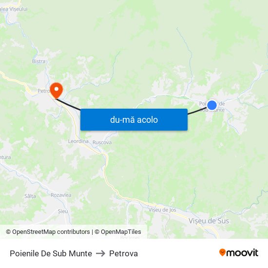 Harta de Poienile De Sub Munte către Petrova