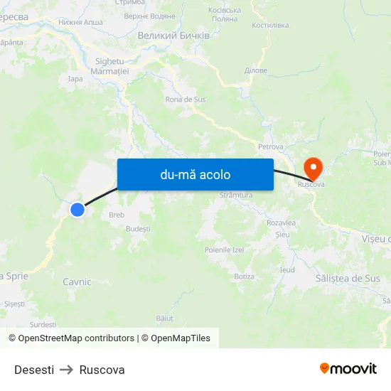 Harta de Desesti către Ruscova