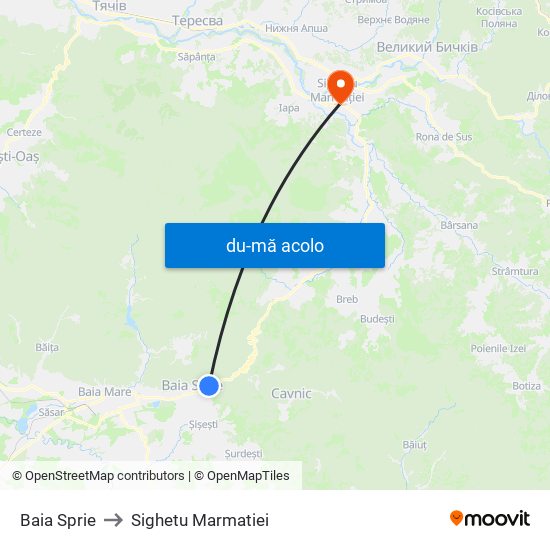 Harta de Baia Sprie către Sighetu Marmatiei