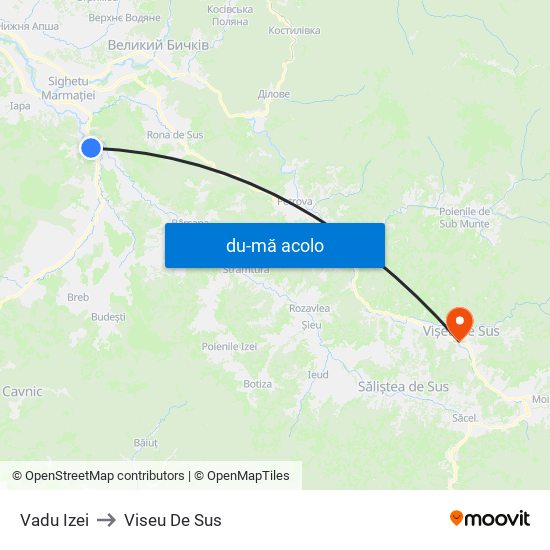 Harta de Vadu Izei către Viseu De Sus