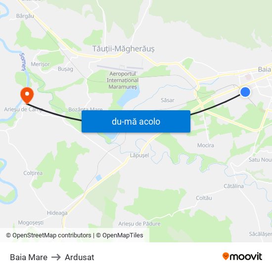 Harta de Baia Mare către Ardusat