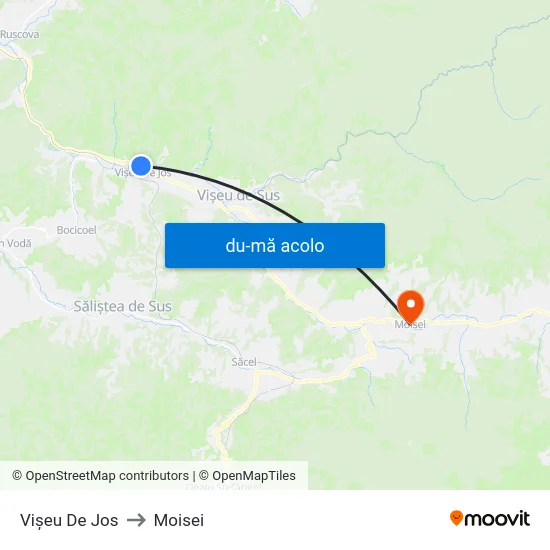 Harta de Vișeu De Jos către Moisei