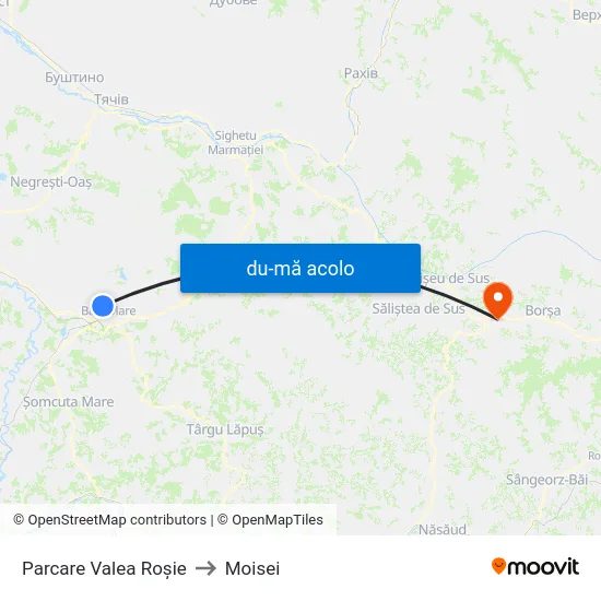 Harta de Parcare Valea Roșie către Moisei