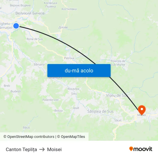 Harta de Canton Teplița către Moisei