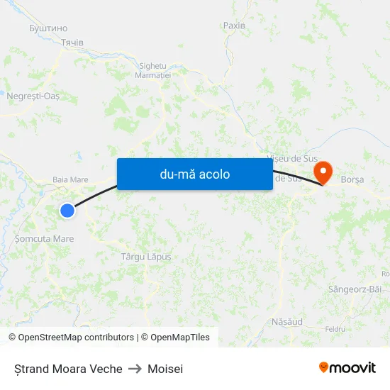 Harta de Ștrand Moara Veche către Moisei