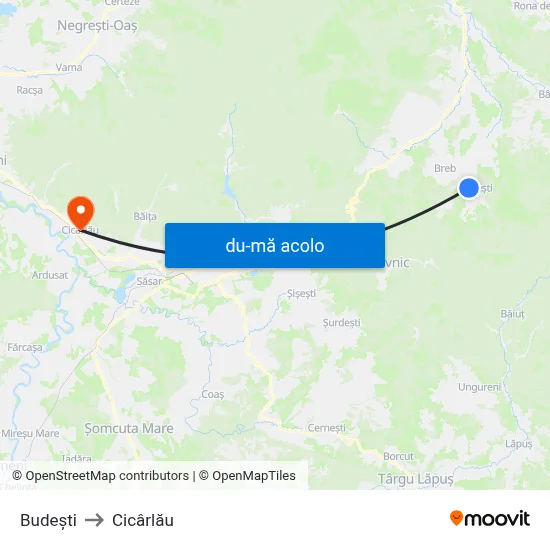 Harta de Budești către Cicârlău