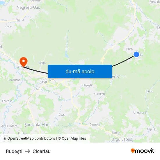 Harta de Budești către Cicârlău