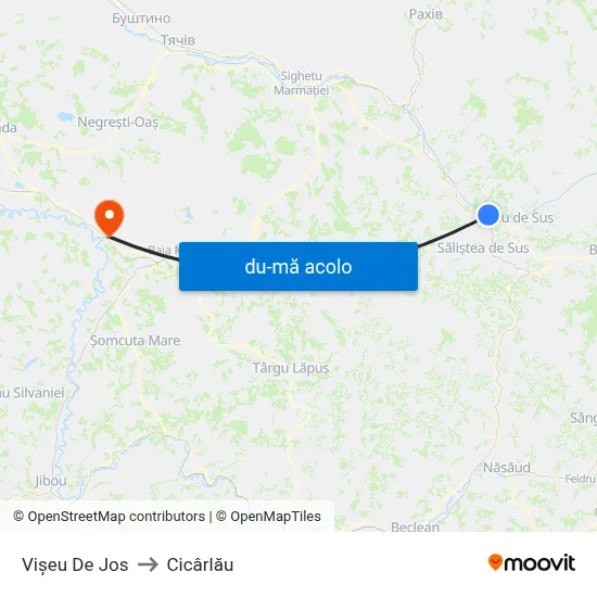 Harta de Vișeu De Jos către Cicârlău