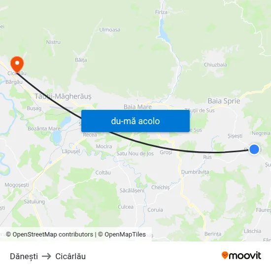 Harta de Dănești către Cicârlău