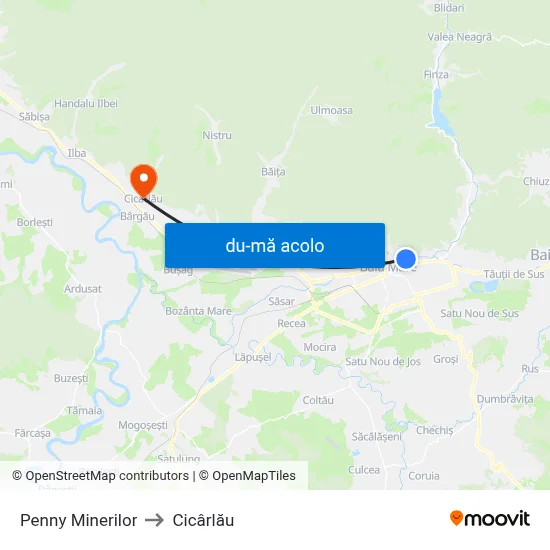 Harta de Penny Minerilor către Cicârlău