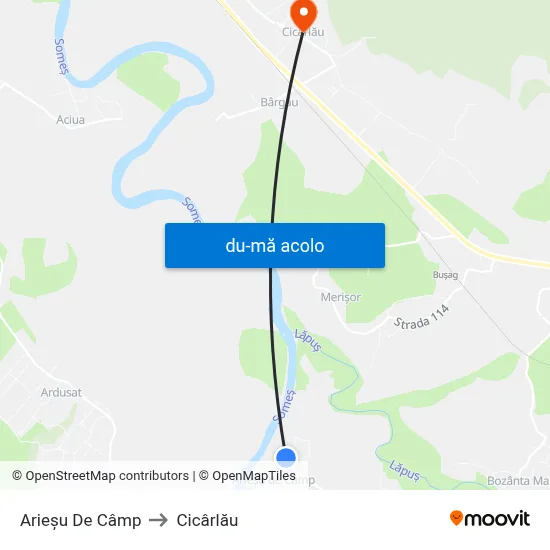 Harta de Arieșu De Câmp către Cicârlău