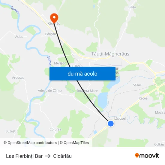 Harta de Las Fierbinți Bar către Cicârlău