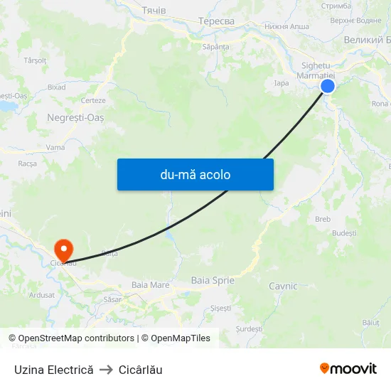 Harta de Uzina Electrică către Cicârlău