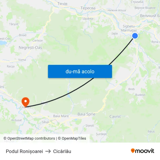 Harta de Podul Ronișoarei către Cicârlău