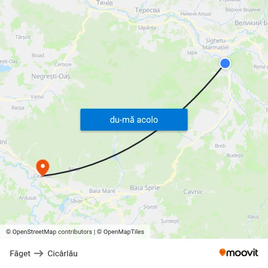 Harta de Făget către Cicârlău