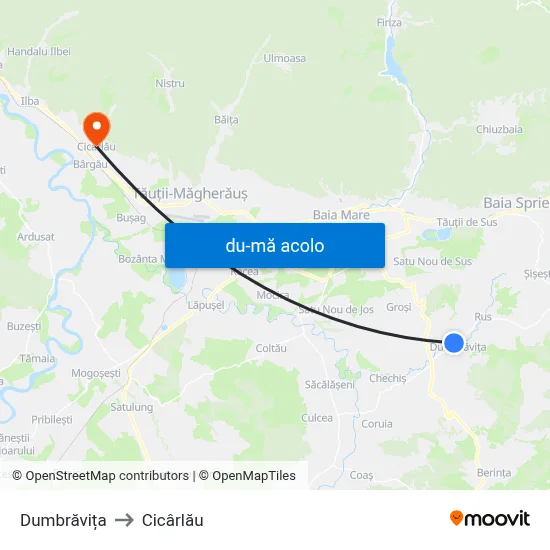 Harta de Dumbrăvița către Cicârlău