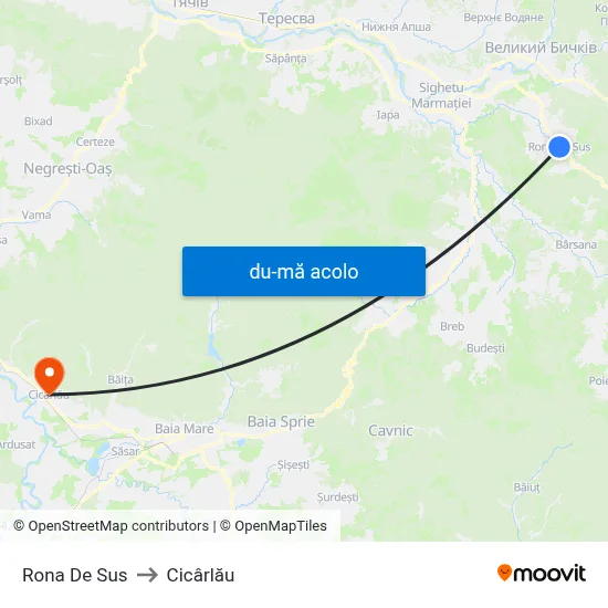 Harta de Rona De Sus către Cicârlău