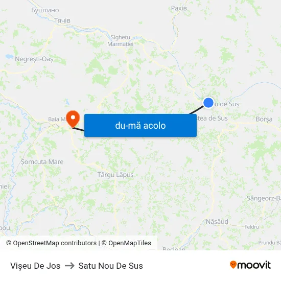 Harta de Vișeu De Jos către Satu Nou De Sus
