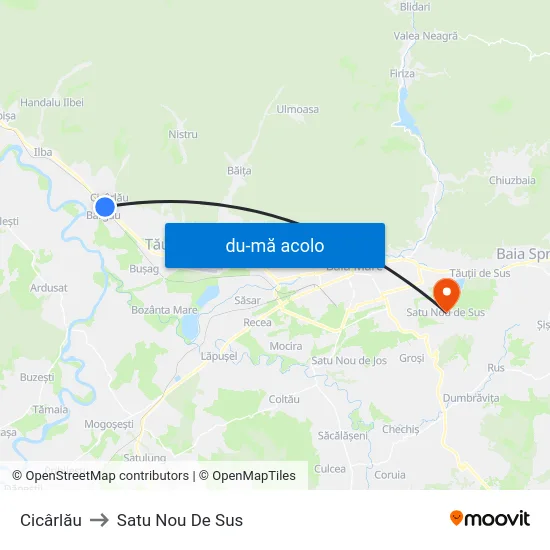 Harta de Cicârlău către Satu Nou De Sus