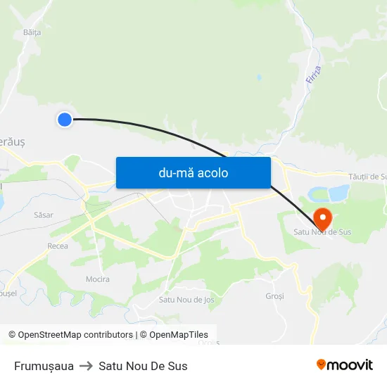 Harta de Frumușaua către Satu Nou De Sus
