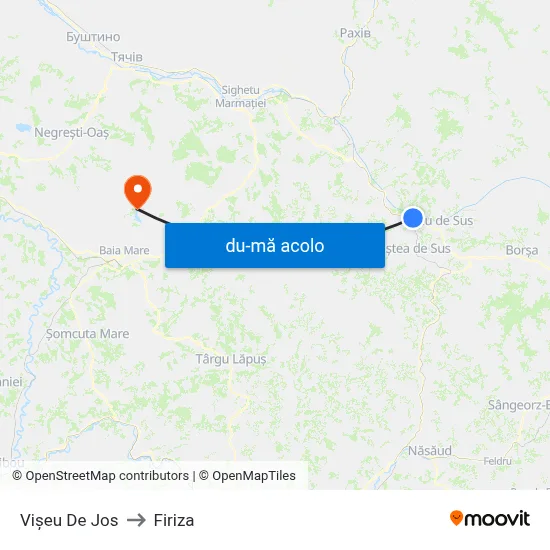 Harta de Vișeu De Jos către Firiza