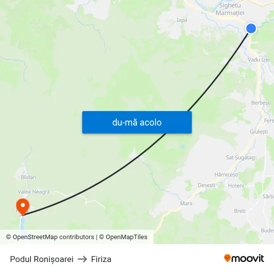 Harta de Podul Ronișoarei către Firiza