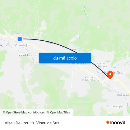 Harta de Vișeu De Jos către Vişeu de Sus