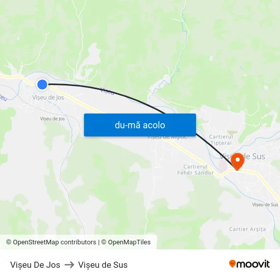 Harta de Vișeu De Jos către Vişeu de Sus