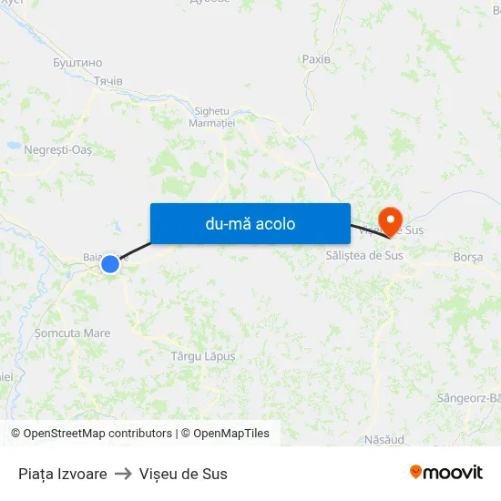Harta de Piața Izvoare către Vişeu de Sus