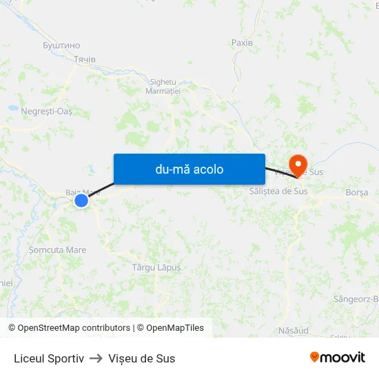 Harta de Liceul Sportiv către Vişeu de Sus