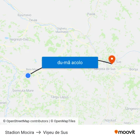 Harta de Stadion Mocira către Vişeu de Sus