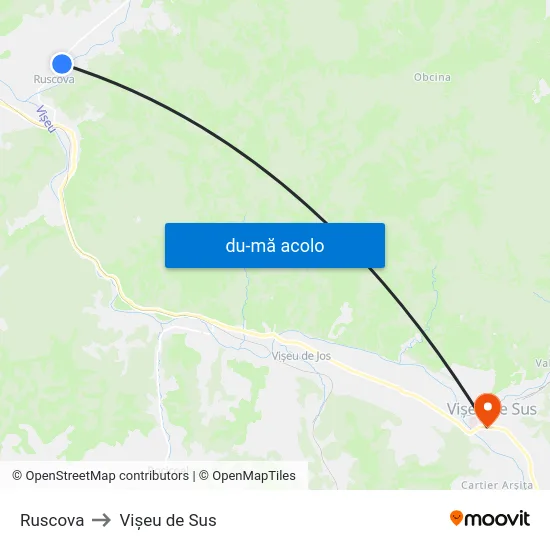 Harta de Ruscova către Vişeu de Sus