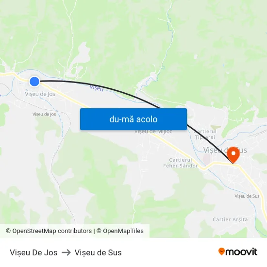 Harta de Vișeu De Jos către Vișeu de Sus