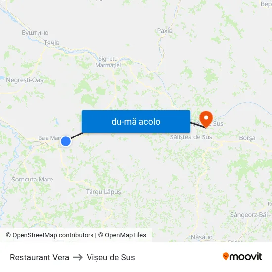 Harta de Restaurant Vera către Vișeu de Sus