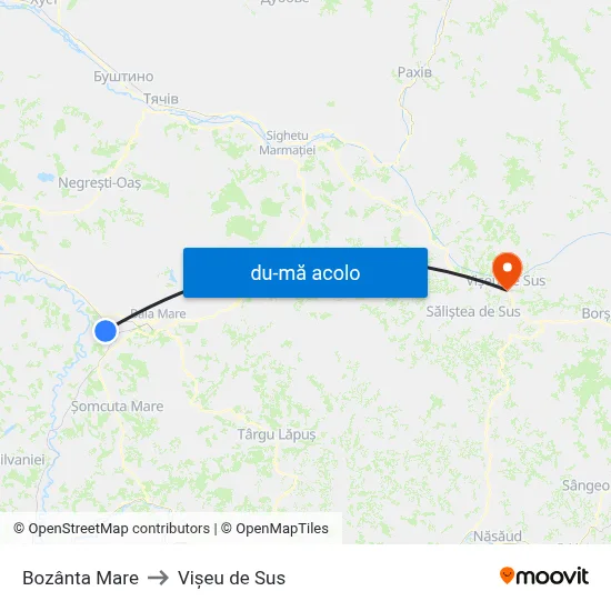 Harta de Bozânta Mare către Vișeu de Sus