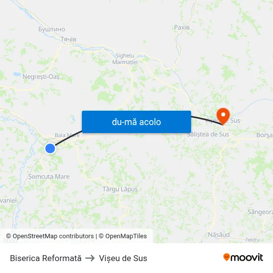 Harta de Biserica Reformată către Vișeu de Sus